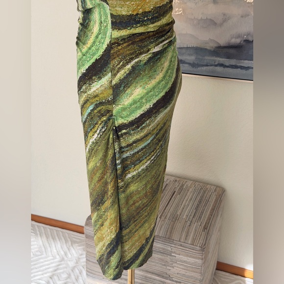Suzi Chin for Maggy Boutique Green Abstract Draped Midi Dress-Elegant&Flatering - Picture 8 of 16